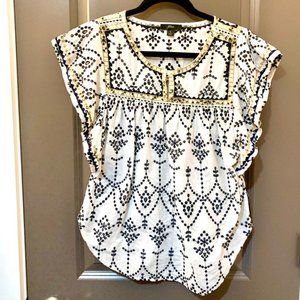 Jcrew Flutter Sleeve Eyelet Short Sleeve Blouse